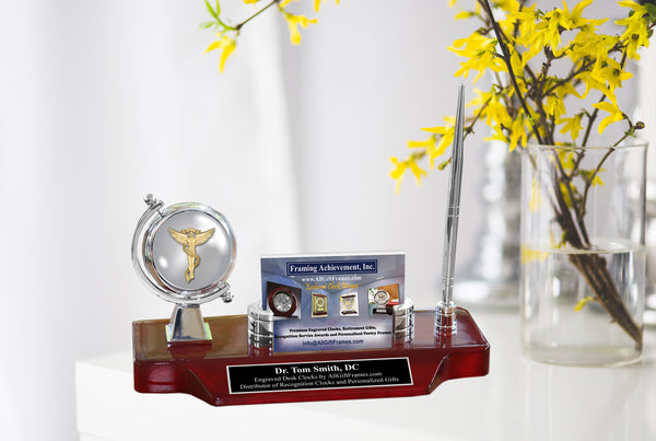 Custom Doctor of Chiropractic Medicine Gift Personalized Nameplate Display Chiropractor Office Name Plate Etched Black Engraving Table DC Medical Logo Medical Staff Caduceus Hospital Office