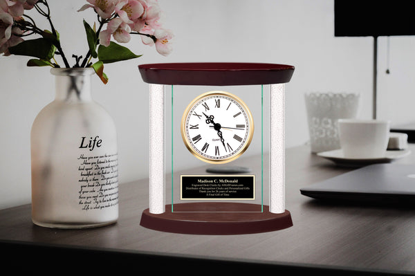 Personalized Clock Diamond Column Mantel Engraved Clocks Etched Table Retirement Service Company Year of Service Love Wife Gift