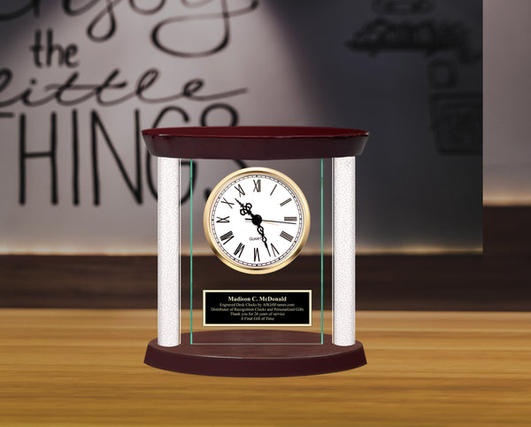 Personalized Clock Diamond Column Mantel Engraved Clocks Etched Table Retirement Service Company Year of Service Love Wife Gift