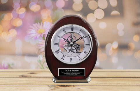 Engravable Black Engraved Archway Wood Accent Clock Custom Gift Timepiece Customized Congratulations Engineer Company Retirement Engineering