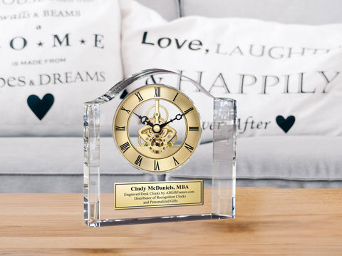 Custom Monument Engrave Crystal Clock Engraving Plaque Gold Retirement Gift Congratulations Graduation Thank You Appreciation Boss Going Away Coworker Anniversary
