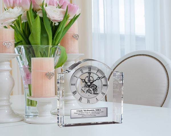 Custom Monument Engrave Crystal Clock Engraving Plaque Gold Retirement Gift Congratulations Graduation Thank You Appreciation Boss Going Away Coworker Anniversary