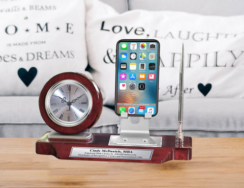 Personalize Cell Phone Holder Engraved Desk Clock Pen Set Name Plate Office Wood Graduation Gift Retirement Promotion Display Tabletop Standtion Gift Retirement Promotion Display Tabletop Stand