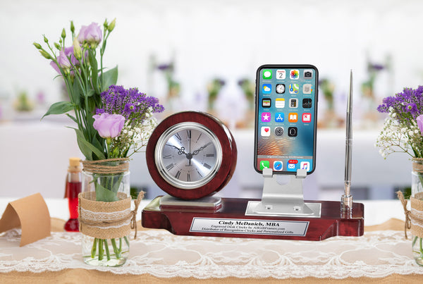 Personalize Cell Phone Holder Engraved Desk Clock Pen Set Name Plate Office Wood Graduation Gift Retirement Promotion Display Tabletop Standtion Gift Retirement Promotion Display Tabletop Stand
