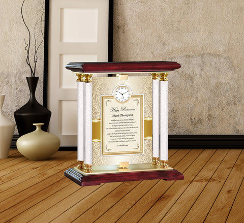 Custom Retirement Plaque Desk Clock Personalize Corporate Service Award Appreciation Retire Coworker Boss Colleague Engrave Clocks Award Plaque