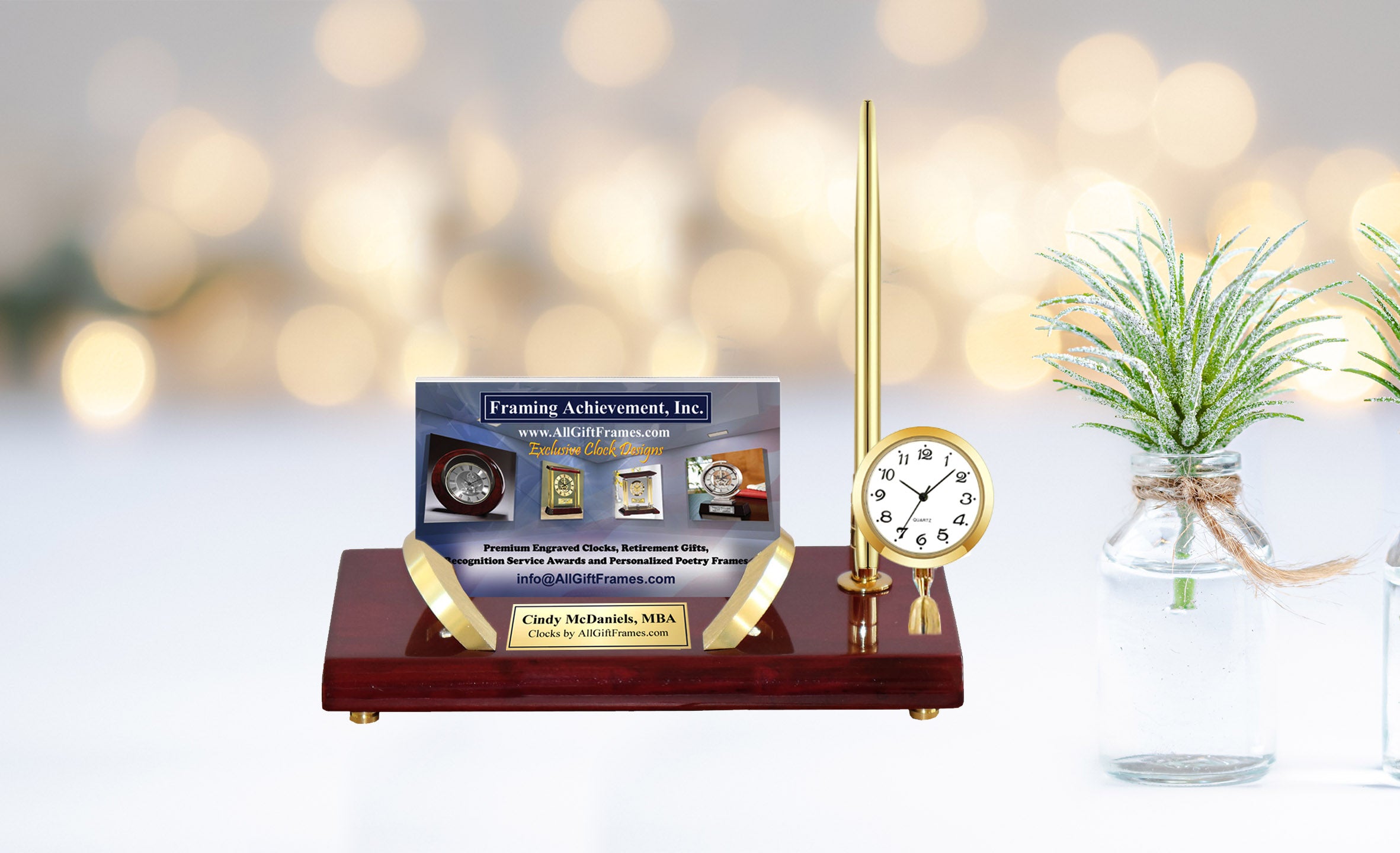 Personalized Engraved Table Top Desktop Business Card Holder Stand Gold Mini Clock Display Case Desk Promotion Gift Award Service Engraving Personalized Engraved Table Top Desktop Business Card Holder Stand Gold Mini Clock Display Case Desk Promotion Gift Award Service Engraving