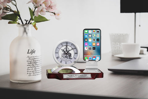Engrave Desk Clock Name Plate Cell Phone Holder Stand Graduation Gift Personalized Employee Service Retirement Award Promotion Office Etched