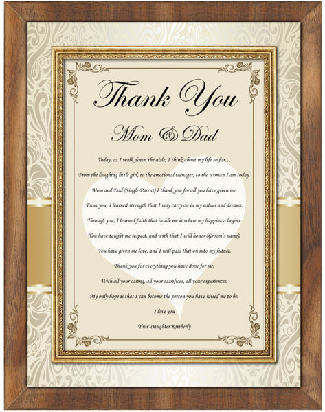 Thank you parents wedding plaque