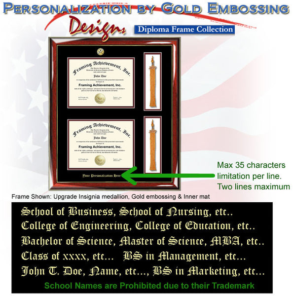 double diploma frame gold embossed