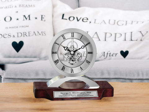 Table Engraved Desk Clock Mantel Custom Office Home Personalize Clocks Silver Engravable Customized Retirement Graduation Gear Engineer Gift