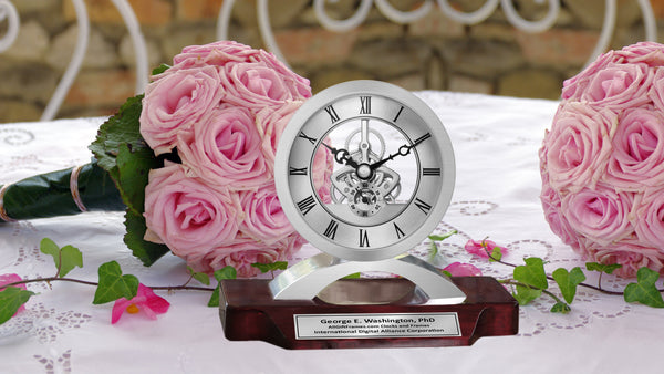Table Engraved Desk Clock Mantel Custom Office Home Personalize Clocks Silver Engravable Customized Retirement Graduation Gear Engineer Gift