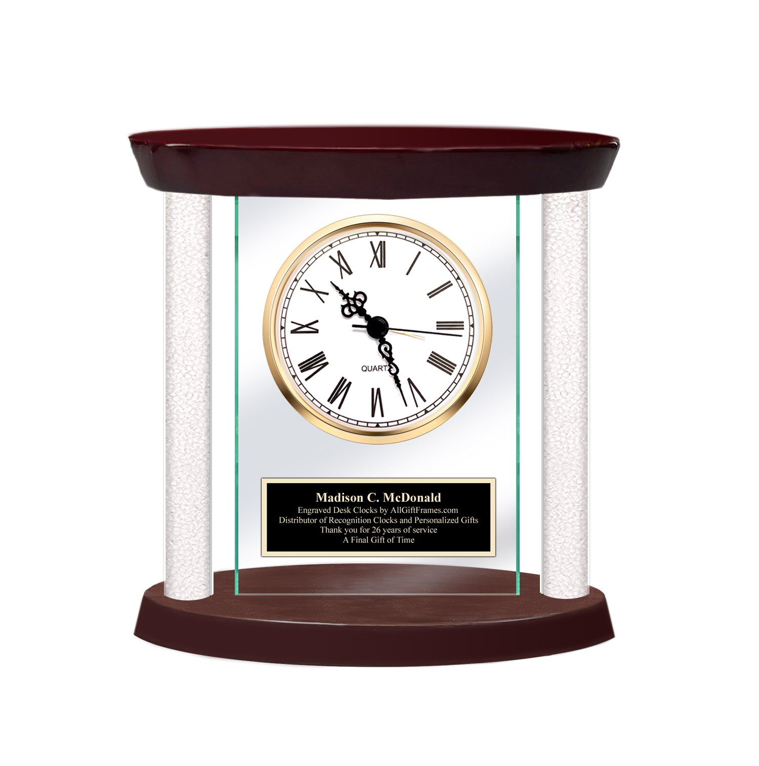 Personalized Clock Diamond Column Mantel Engraved Clocks Etched Table
