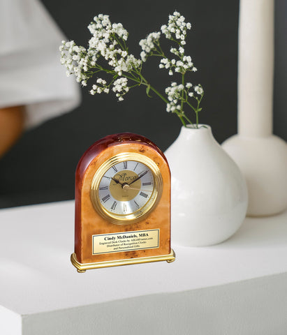 Personalize Veneer Gold Small Desk Clock Service Engrave Award Employee Gift Retirement Boss Thank Graduation Congratulation Coworker Grad
