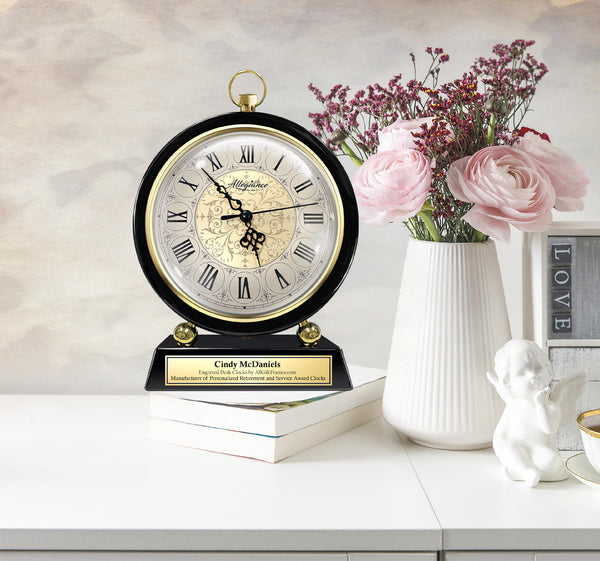 Best Large Personalized Clock Engravable Desk Boss Majestic Black Base Gold Engravable Home Office Decor Accent Anniversary Retirement Clock
