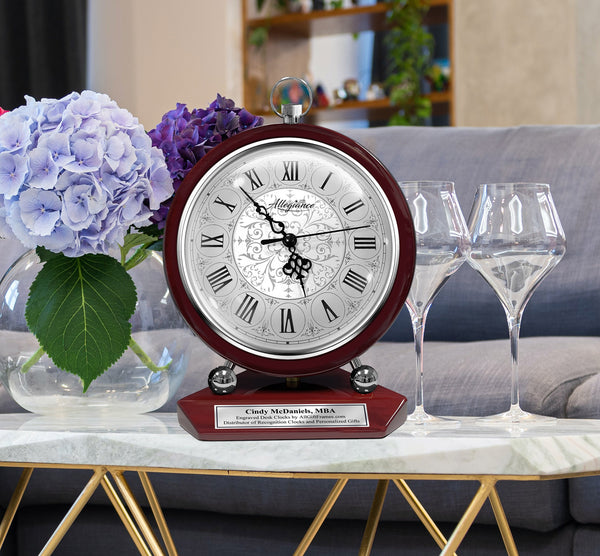 Engraved Silver Large Rotund Versailles Design Fireplace Mantel Table Desk Clock Engravable Boss Her Unique Coworkers Retirement Gift Ideas