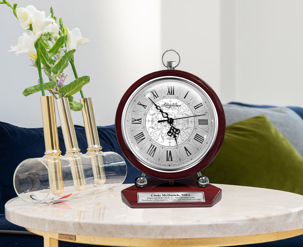 Engraved Silver Large Rotund Versailles Design Fireplace Mantel Table Desk Clock Engravable Boss Her Unique Coworkers Retirement Gift Ideas