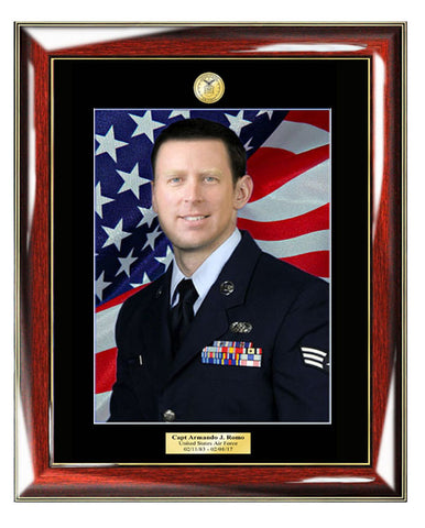 Personalized Photo Frame Military Plaque 8x10 Engraved Framing Armed Forces Soldier Air Force Retire USAF FBI US Navy CIA Matted Mahogany Army Airman Sheriff Law Enforcement Police Officer