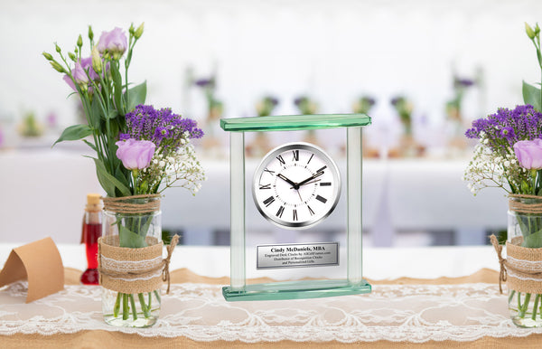 Glass Desk Clock Engraved Personalized Retirement Gift Anniversary Birthday Wedding Recognition Service Award Boss Coworker Retiree