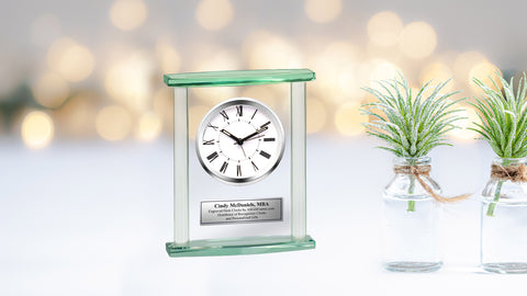 Glass Desk Clock Engraved Personalized Retirement Gift Anniversary Birthday Wedding Recognition Service Award Boss Coworker Retiree