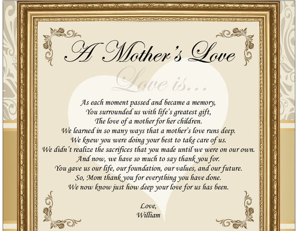 11x14 Unframed Matted Personalized Mother Poem