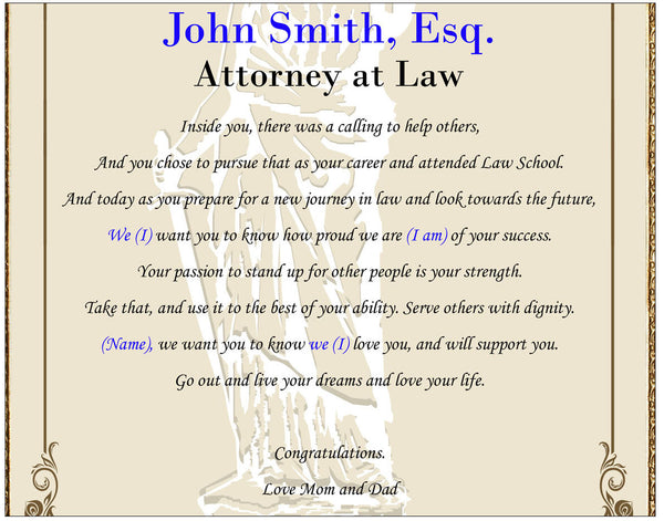 11x14 Unframed Matted Law School Graduation