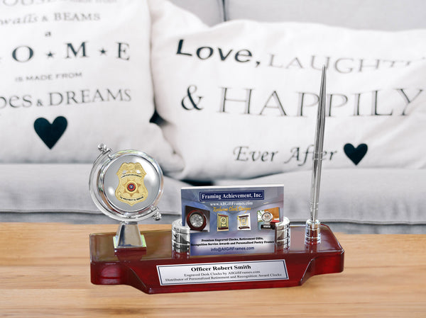 Personalized Law Enforcement Gift Nameplate Desk Engraved Clock Police Academy Graduation School Sheriff Deputy Promotion Retirement Officer