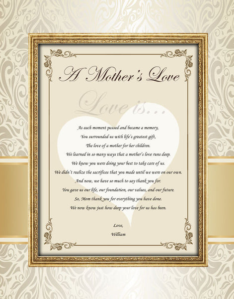 11x14 Unframed Matted Personalized Mother Poem