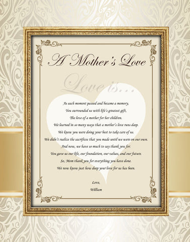 11x14 Unframed Matted Personalized Mother Poem