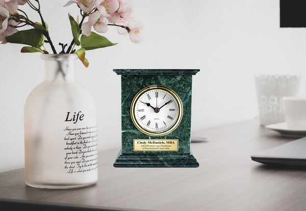 Engraved Clock Marble Desk Table Shelf Retirement Gift Employee Recognition Service Award Wedding Anniversary Boss Appreciation Coworker