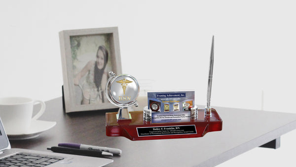 Engrave Desk Clock Pen Business Card Name Plate Nursing School Medical Staff Caduceus Hospital Office Graduation Retirement Gift Promotion BSN MSN DNP Registered Nurse Practitioner
