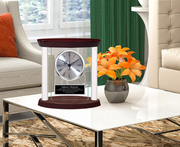 Personalized Clocks Home Office Gift Corporate Employee Engravable Custom Glass Wood Diamond Luxury Executive Engraved Congratulations Thanks