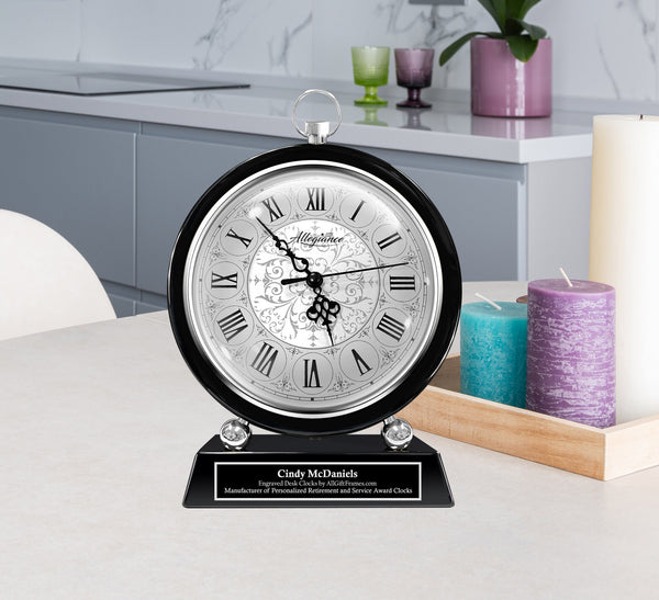 Large Fireplace Mantel Personalized Gift Silver Engrave Clock Boss Coworker Employee Table Stand Etched Plaque Shelf Award Anniversary Desk