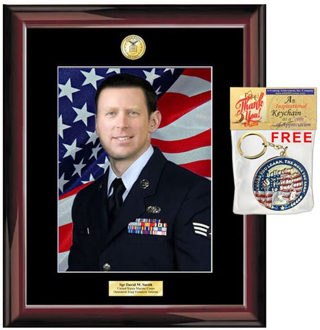Personalized Photo Frame Desk Frame Military Plaque 5x7 Glossy Traditional Mahogany Engraved Framing Armed Forces Soldier Air Force Retire USAF FBI US Navy CIA Matted Mahogany Army Airman Sheriff Law Enforcement Police Officer