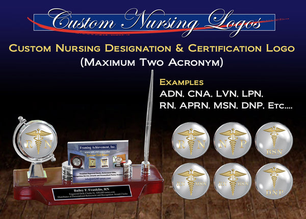 Engrave Desk Clock Pen Business Card Name Plate Nursing School Medical Staff Caduceus Hospital Office Graduation Retirement Gift Promotion BSN MSN DNP Registered Nurse Practitioner