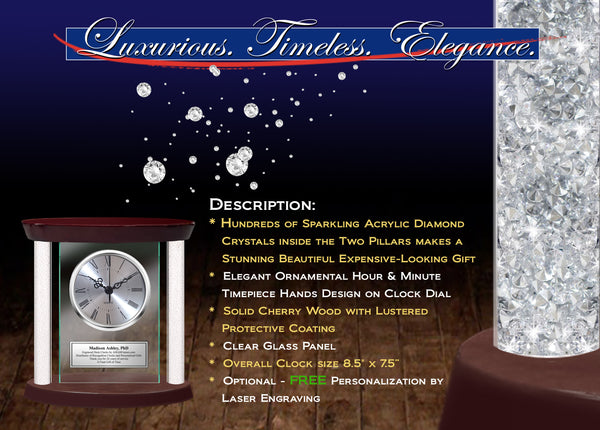 Diamond glass clock tabletop etched executive boss graduation personalized gift unique custom best idea boyfriend girlfriend wife husband
