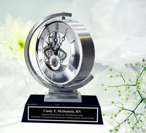Luxury Timepiece Spin Silver Clock Custom Display Graduation Coworker Friend Boss Retirement Gift Anniversary Wedding Engineer Present