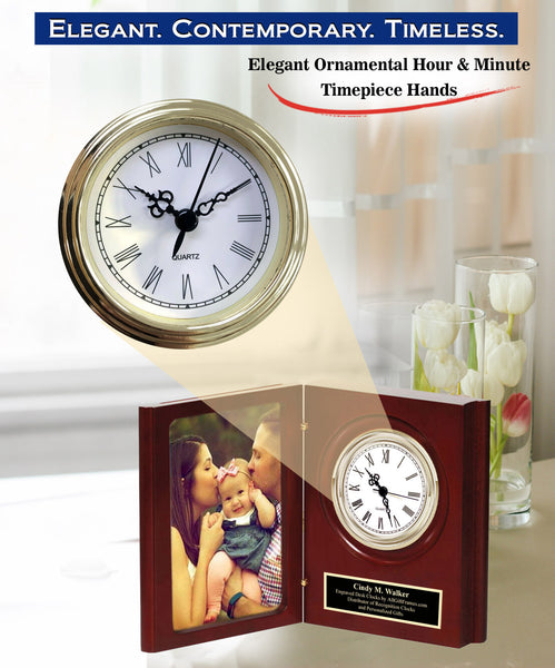 Custom Engravable Picture Frame Clock Desktop Fits 4x6 Photo Table Photograph Educator Teacher Coach Retirement Birthday Anniversary Wedding