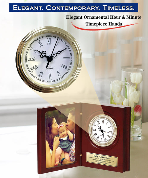 Folding Award Bookcase Photograph Engraved Desk Clock Personalize 4x6 Photo Picture Custom Gift Present Shelf Table Anniversary Wedding Case