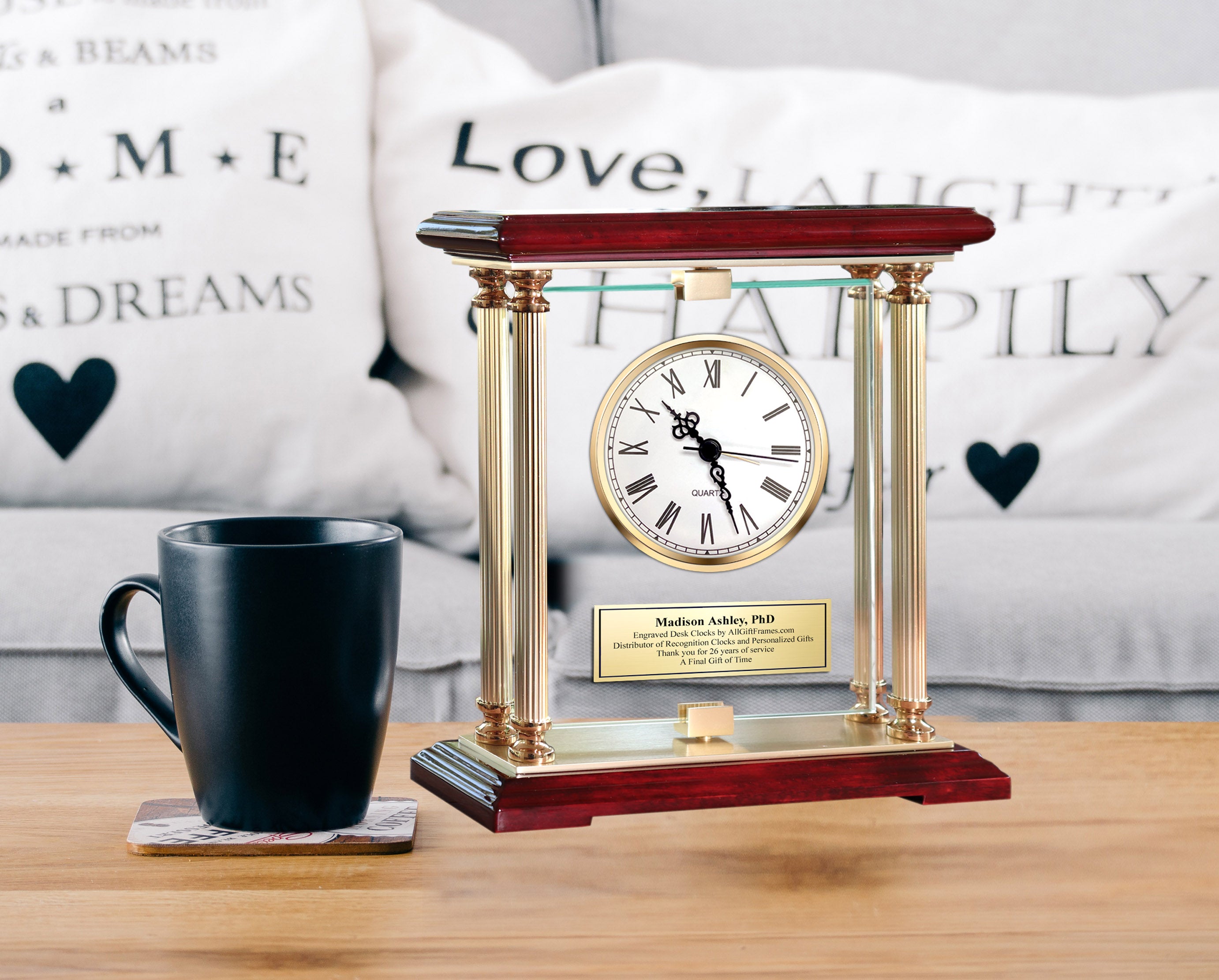 Engraved Clocks Corporate Gifts Personalized Desk Rotating Glass Accent  Clock Luxury Gift Birthday Him Her Years of Service Award Mantel