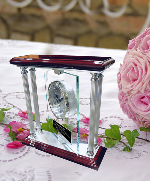 Etched Clock European Inspired Rosewood Glass Table Mantel Award Retirement Gift Wedding Gift Anniversary Present Employee Recognition Service Award Birthday