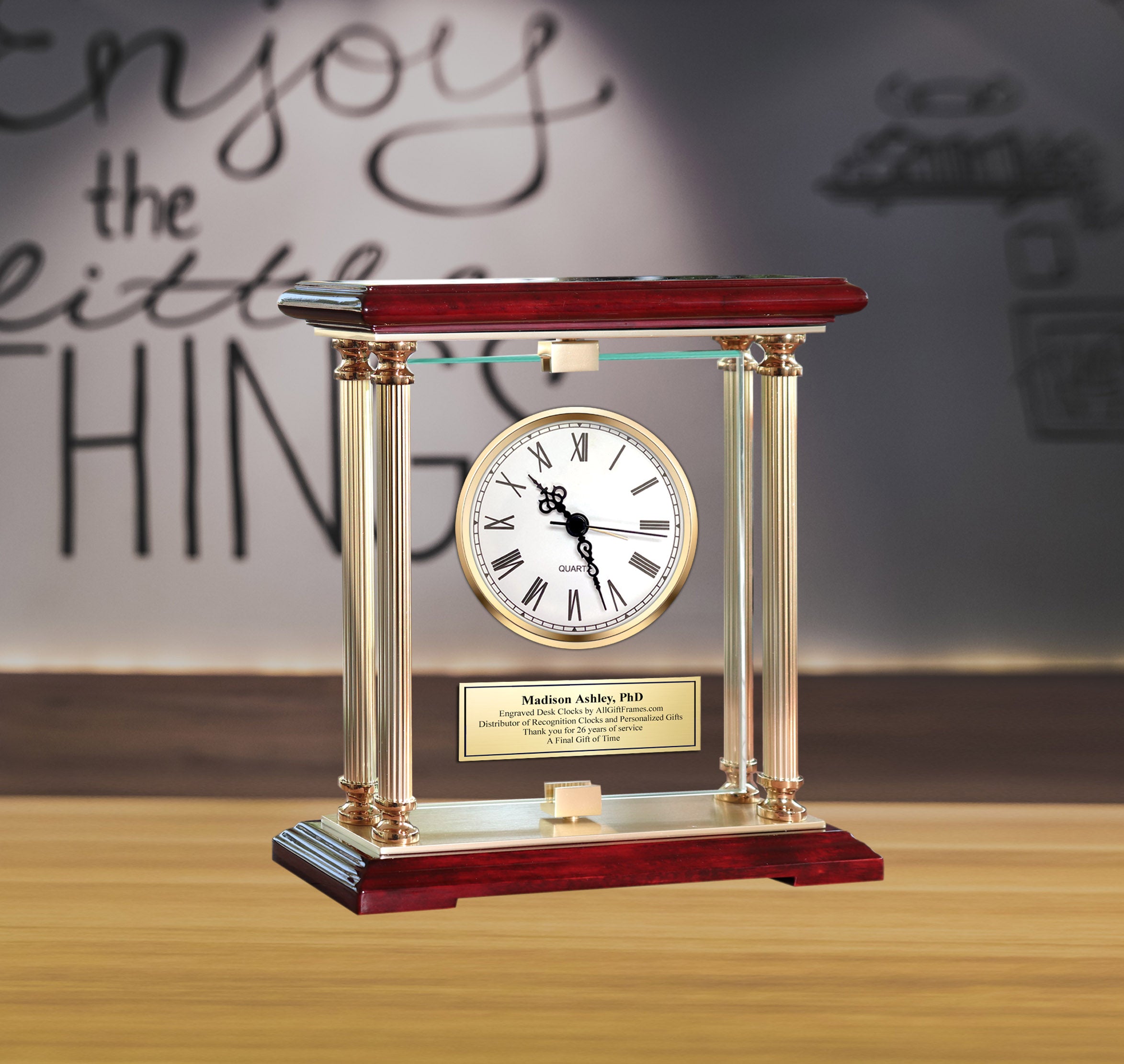 Engraved Clocks Corporate Gifts Personalized Desk Rotating Glass Accen