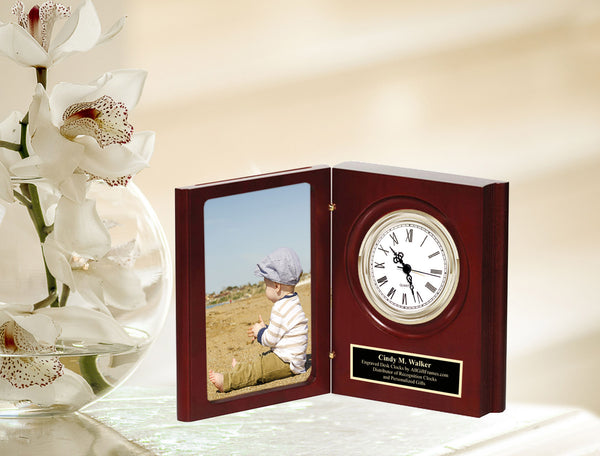 Custom Engravable Picture Frame Clock Desktop Fits 4x6 Photo Table Photograph Educator Teacher Coach Retirement Birthday Anniversary Wedding