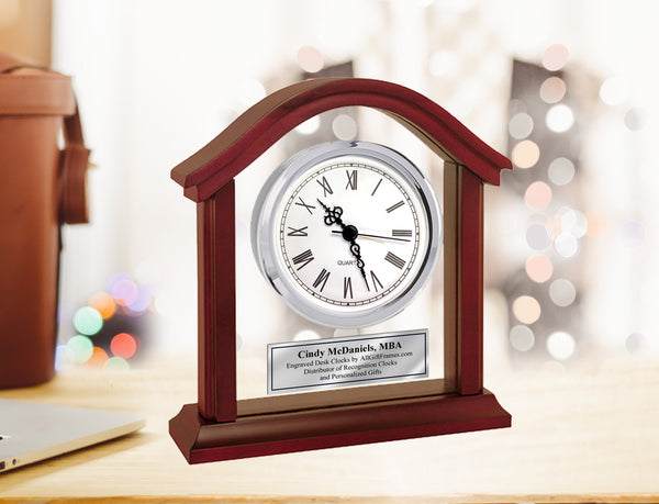 Wooden Arch Silver Clock Glass Anniversary Housewarming New Home Wedding Retirement Desk Employee House Service Award Real Estate Gift