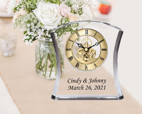 Etched Personalized Crystal Tabletop Desk Clock Black Colorfill Luxury Unique Shelf Table Anniversary Birthday Gift Spouse Bride Retirement