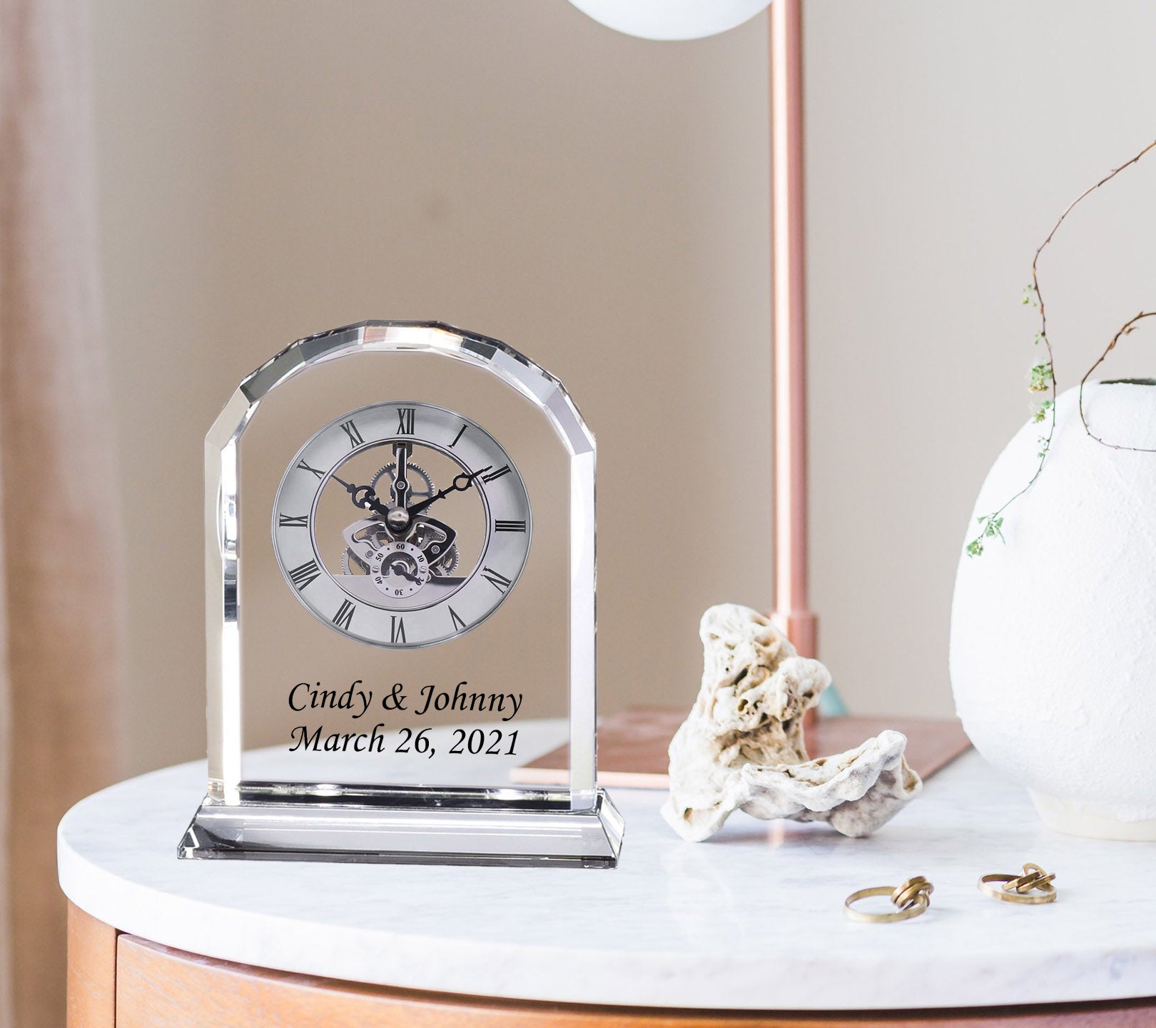 Gravering Personalized Crystal Clock Black Colorfill Desk Engraved Clock Wedding