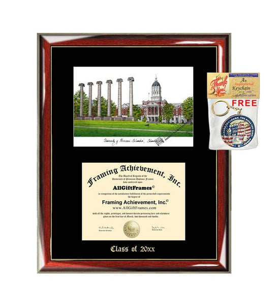 University of Missouri Graduation Custom Frame Emboss Lithograph Diploma Degree Framing Embossed Bachelor MBA Master PHD Certificate Framing