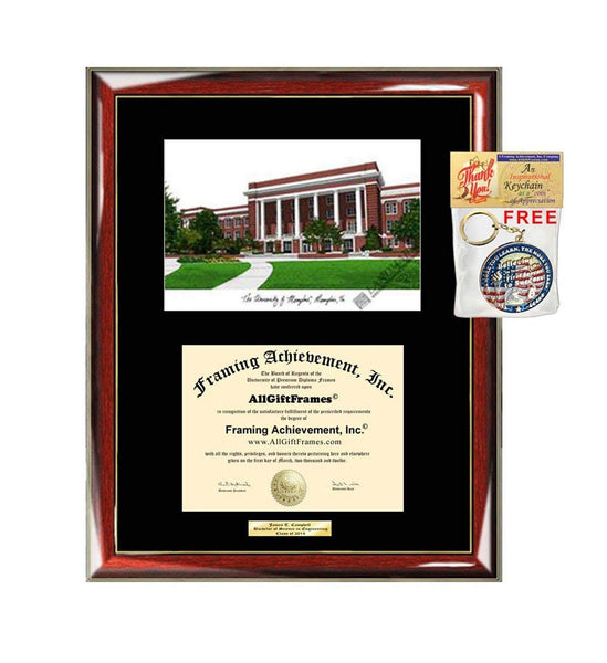 AllGiftFrames University of Memphis Diploma Frame Lithograph Degree Graduation Framing Black Matted Engraved Custom University Graduate Gift Holder Case