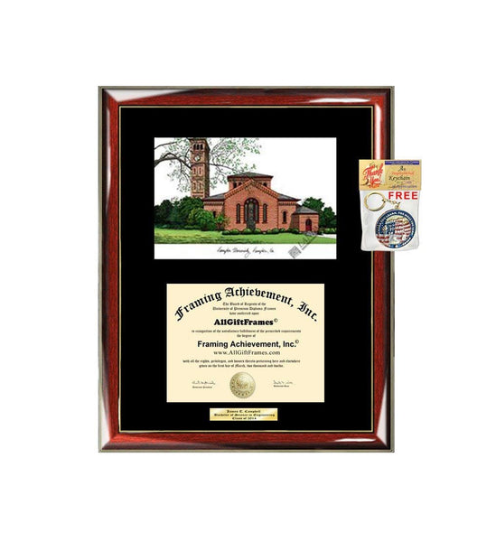 AllGiftFrames Hampton University Diploma Frame Lithograph Degree Graduation Framing Black Matted Engraved Custom University Graduate Gift Holder Case