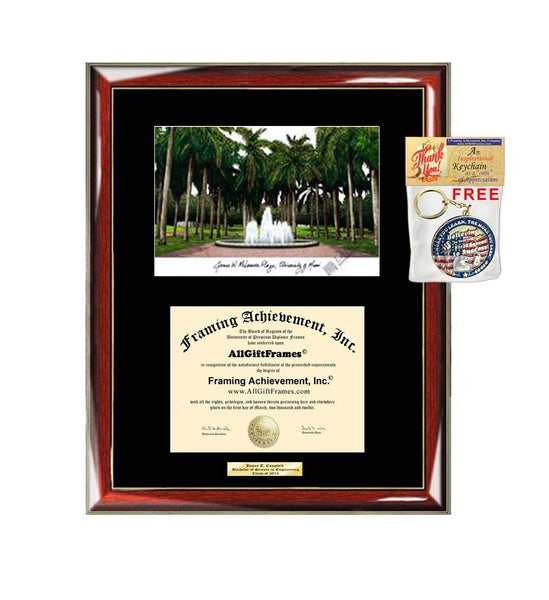 AllGiftFrames University of Miami Diploma Frame Lithograph Degree Graduation Framing Black Matted Engraved Custom University Graduate Gift Holder Case