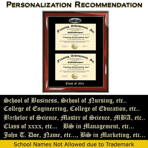 AllGiftFrames Double Certificate Frame Troy University Troy State School Embossed Fisheye Campus Photo Dual School Two College Majors Custom Diploma Holder
